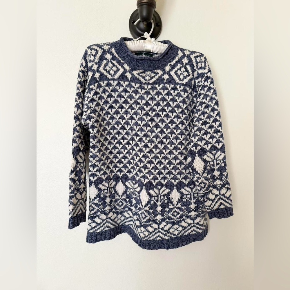 Vintage Knit Blue and White Delft Winter Snowflake Sweater